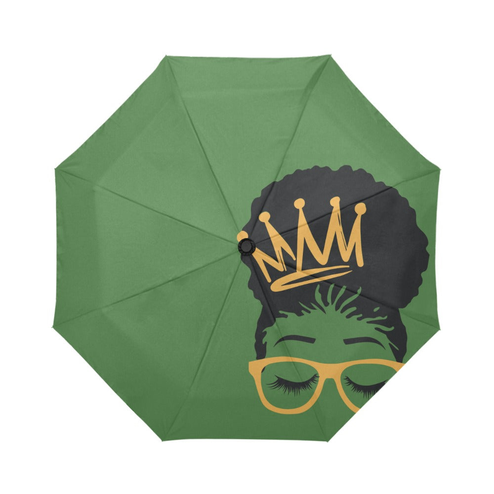 👑 Afro Cutie | Crowned Confidence Umbrella (Green Edition) | The Legacy House