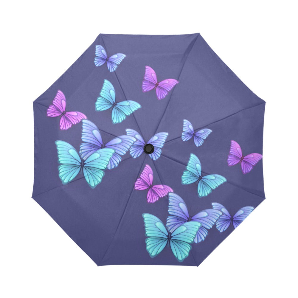 ☂️ Midnight Flight Umbrella  (Deep Blue with Aqua and Violet Butterflies) |The Legacy House