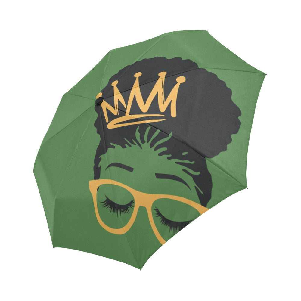 👑 Afro Cutie | Crowned Confidence Umbrella (Green Edition) | The Legacy House