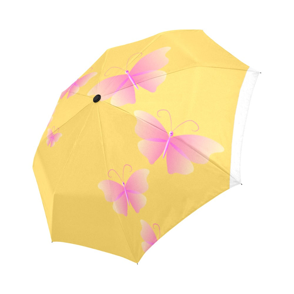 Golden Flutter Umbrella  (Yellow with Pink Butterflies) | The Legacy House