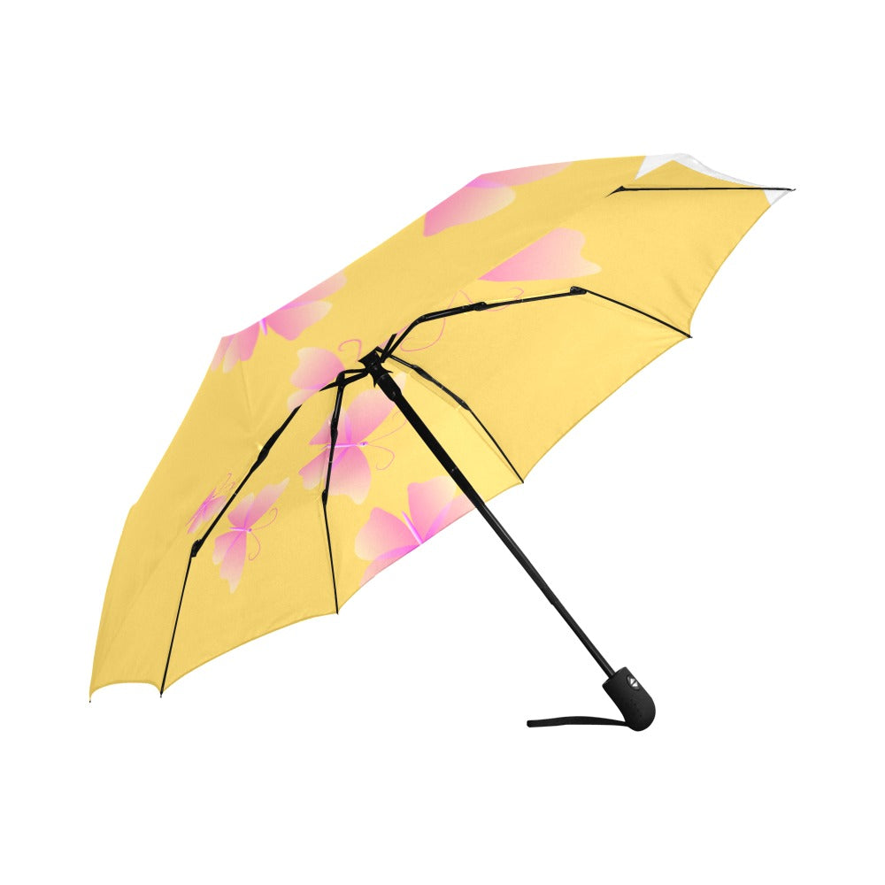 Golden Flutter Umbrella  (Yellow with Pink Butterflies) | The Legacy House